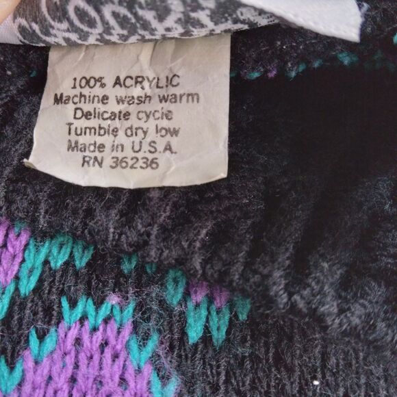 Vintage Carriage Court Sweater Black Purple Blue Scroll Retro Women's Large - Picture 6 of 12